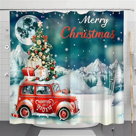 christmas truck shower curtain|More.